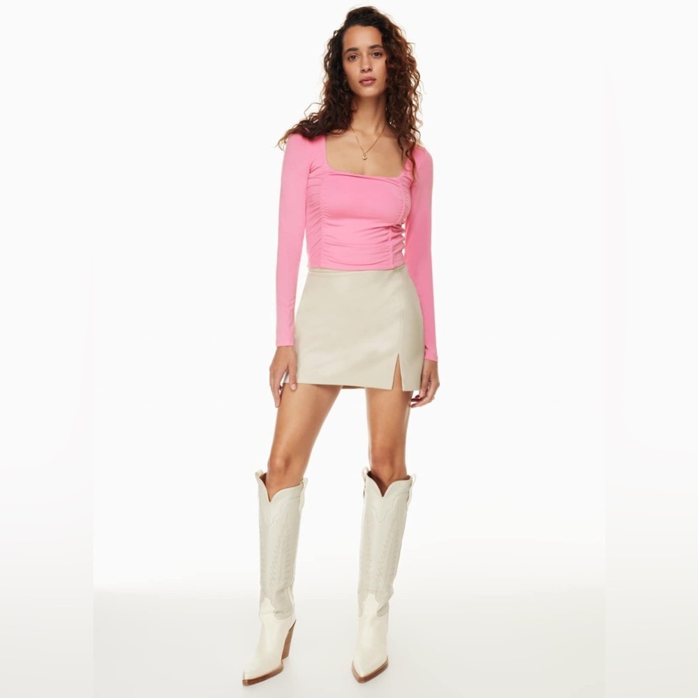 NWT Aritzia Wilfred Lydia Square Neck Ruched Top in Poetic Pink- Size Large - Picture 2 of 15